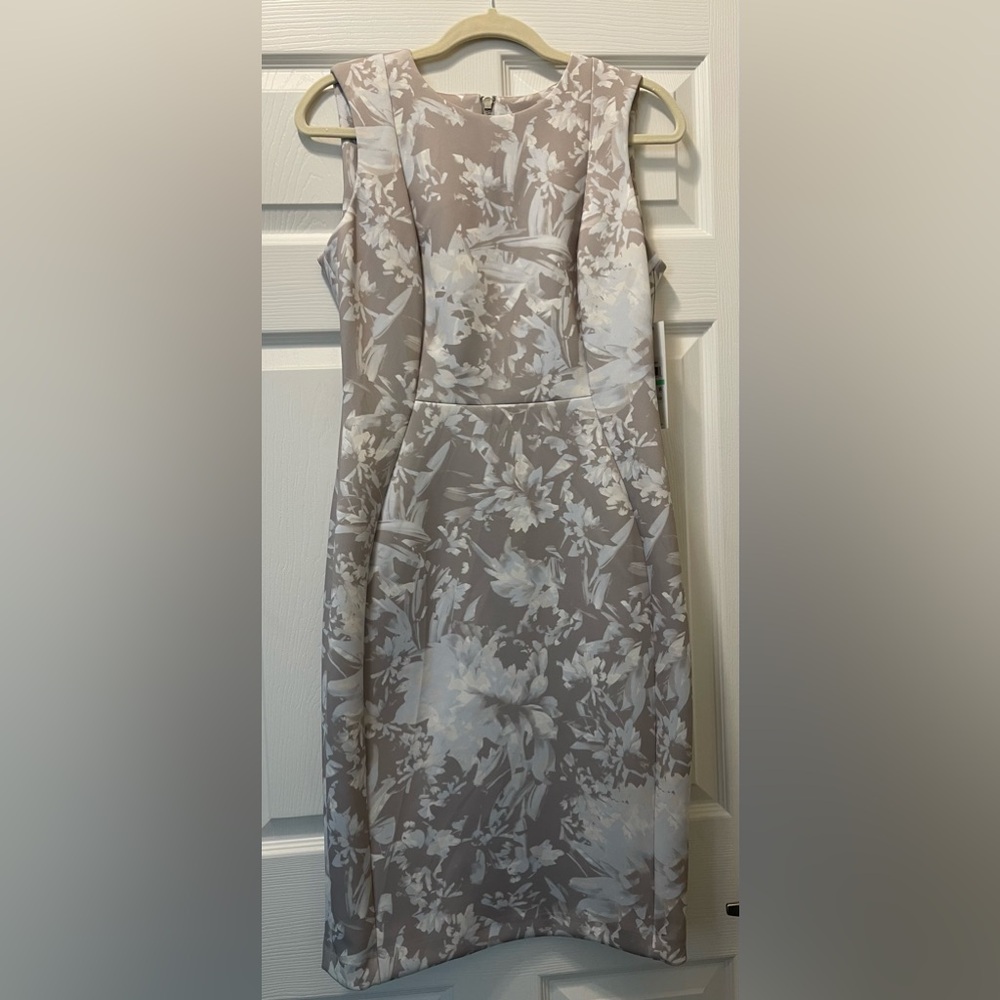 Calvin Klein Floral Dress in Tan and White hints  on very light blue’s
